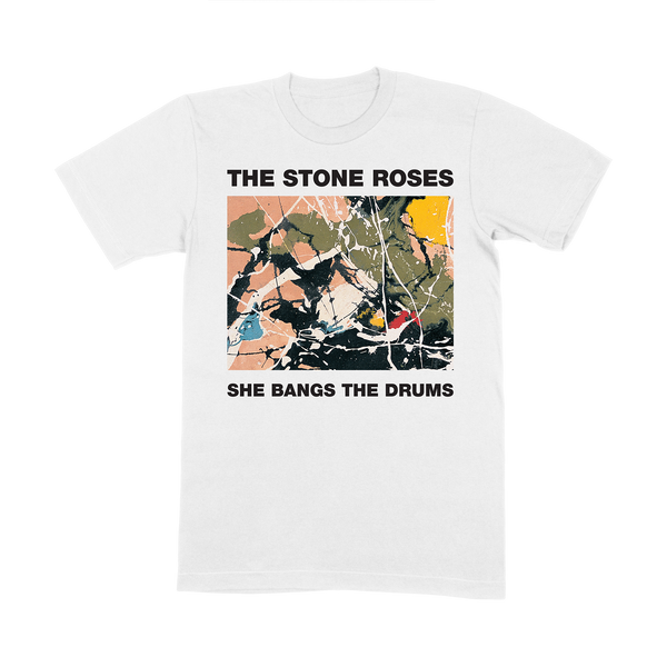 SHE BANGS THE DRUMS WHITE T-SHIRT